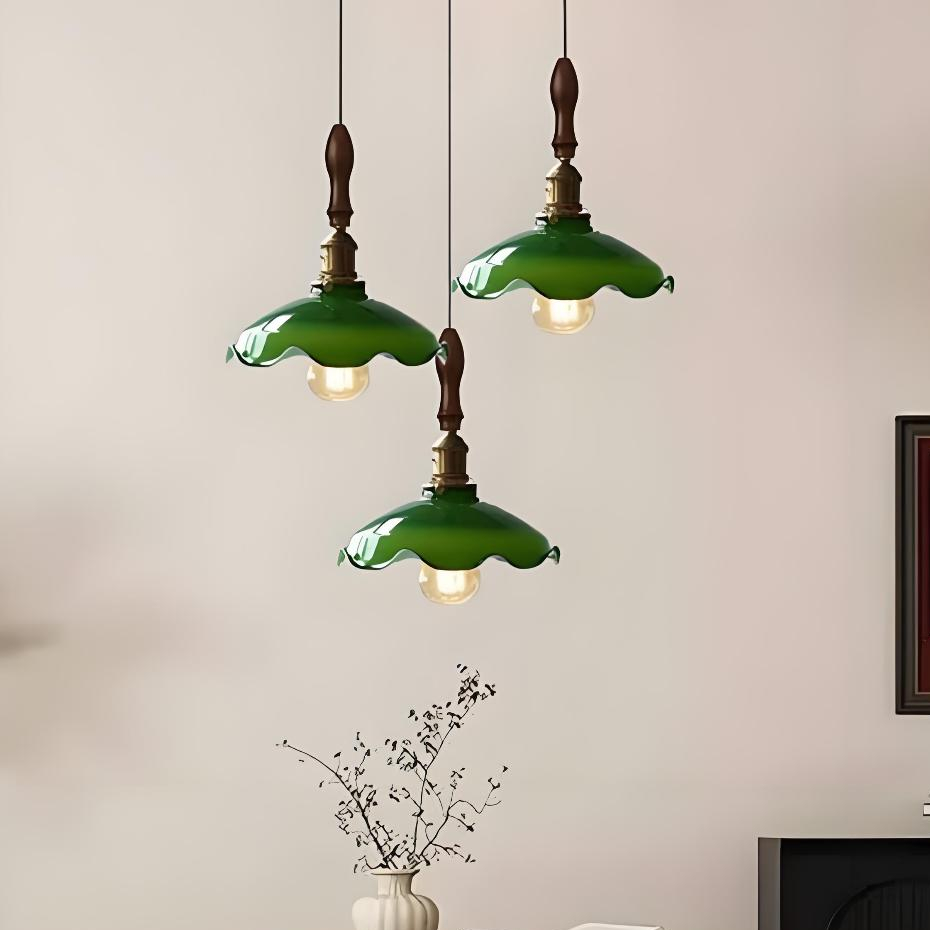 Đèn chùm trần thủy tinh xanh 3 đầu phong cách công nghiệp, Đèn mặt dây chuyền hoa cổ điển, Bàn ăn, Đảo nhà bếp, Đèn thả trang trí quán Bar
