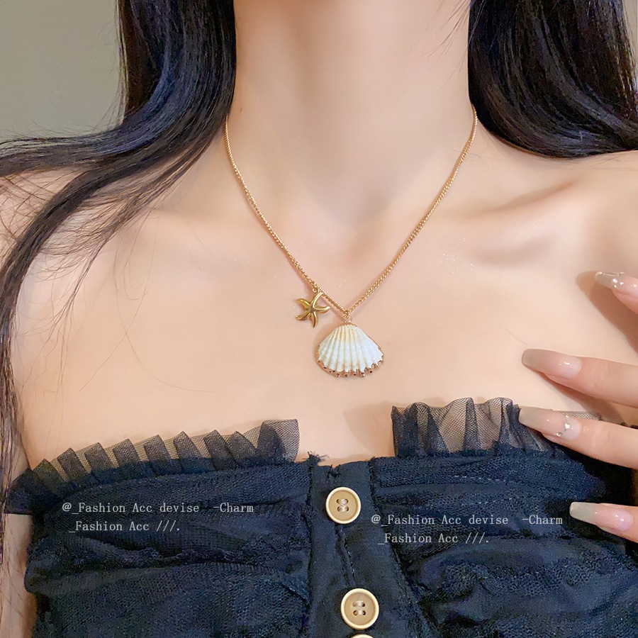[Jewbeauty] Vòng cổ vỏ sò hình ngôi sao biển bằng thép titan bên bờ biển Phong cách kỳ nghỉ Vòng cổ sang trọng nhẹ thời trang và cao cấp