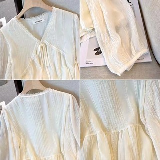 Áo sơ mi nữ dài tay cổ điển dáng rộng cổ chữ v thời trang Hàn Quốc