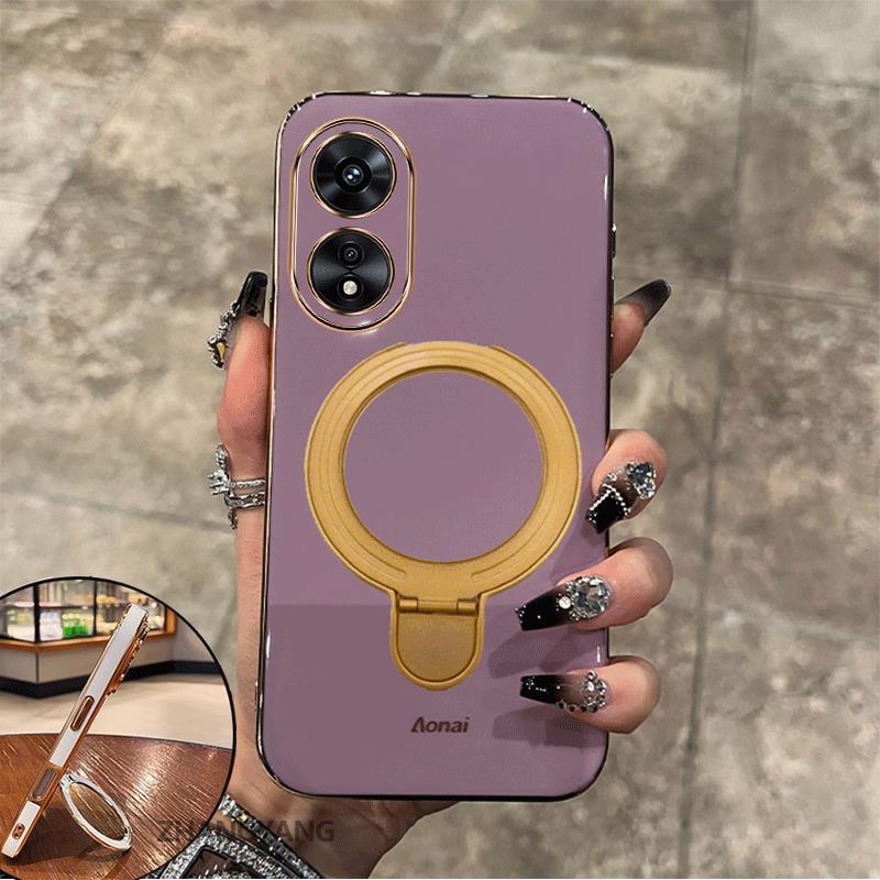 Ốp Lưng Cho OPPO A17 A97 5G A38 4G A18 A60 Vỏ Điện Thoại Silicon Chống Sốc Thẩm Mỹ Thiết Kế Mới Rỗng Giá Đỡ Điện Thoại Với Kết Cấu Kim Loại