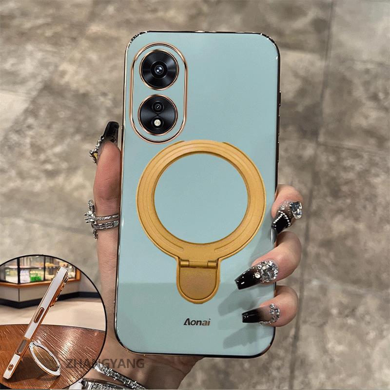 Ốp Lưng Cho OPPO A17 A97 5G A38 4G A18 A60 Vỏ Điện Thoại Silicon Chống Sốc Thẩm Mỹ Thiết Kế Mới Rỗng Giá Đỡ Điện Thoại Với Kết Cấu Kim Loại