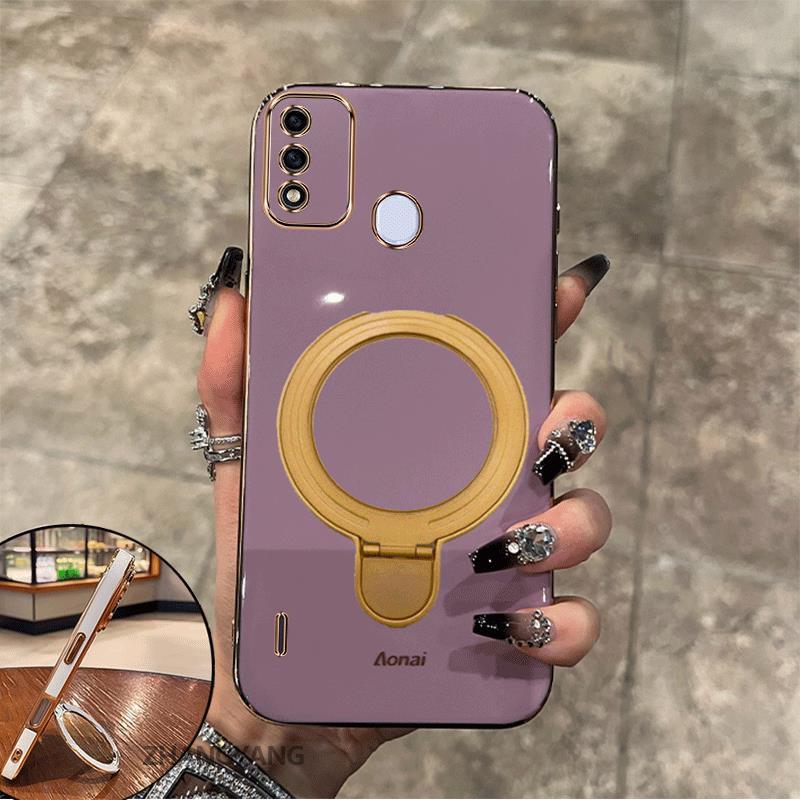 Ốp Lưng Cho itel A48 Vỏ Điện Thoại Silicon Chống Sốc Thẩm Mỹ Thiết Kế Mới Rỗng Giá Đỡ Điện Thoại Với Kết Cấu Kim Loại