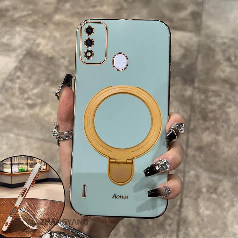 Ốp Lưng Cho itel A48 Vỏ Điện Thoại Silicon Chống Sốc Thẩm Mỹ Thiết Kế Mới Rỗng Giá Đỡ Điện Thoại Với Kết Cấu Kim Loại
