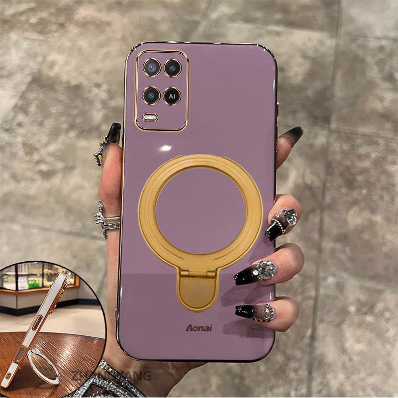 Ốp Lưng Cho OPPO A54 Vỏ Điện Thoại Silicon Chống Sốc Thẩm Mỹ Thiết Kế Mới Rỗng Giá Đỡ Điện Thoại Với Kết Cấu Kim Loại