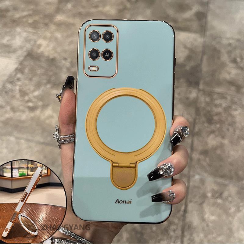Ốp Lưng Cho OPPO A54 Vỏ Điện Thoại Silicon Chống Sốc Thẩm Mỹ Thiết Kế Mới Rỗng Giá Đỡ Điện Thoại Với Kết Cấu Kim Loại