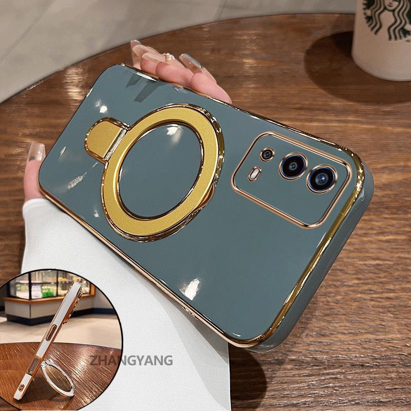 Ốp Lưng Cho OPPO A55 4G Vỏ Điện Thoại Silicon Chống Sốc Thẩm Mỹ Thiết Kế Mới Rỗng Giá Đỡ Điện Thoại Với Kết Cấu Kim Loại