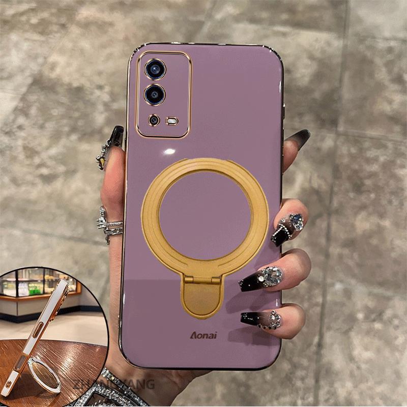 Ốp Lưng Cho OPPO A55 4G Vỏ Điện Thoại Silicon Chống Sốc Thẩm Mỹ Thiết Kế Mới Rỗng Giá Đỡ Điện Thoại Với Kết Cấu Kim Loại