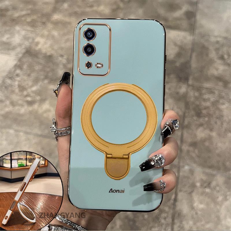 Ốp Lưng Cho OPPO A55 4G Vỏ Điện Thoại Silicon Chống Sốc Thẩm Mỹ Thiết Kế Mới Rỗng Giá Đỡ Điện Thoại Với Kết Cấu Kim Loại