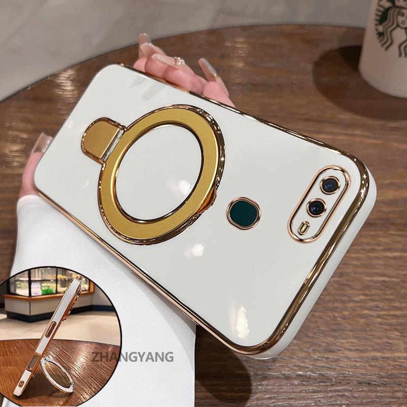 Ốp Lưng Cho OPPO A5S A12 A7 F9 Vỏ Điện Thoại Silicon Chống Sốc Thẩm Mỹ Thiết Kế Mới Rỗng Giá Đỡ Điện Thoại Với Kết Cấu Kim Loại