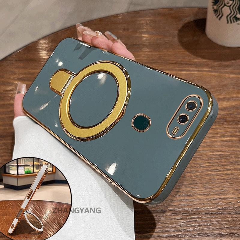 Ốp Lưng Cho OPPO A5S A12 A7 F9 Vỏ Điện Thoại Silicon Chống Sốc Thẩm Mỹ Thiết Kế Mới Rỗng Giá Đỡ Điện Thoại Với Kết Cấu Kim Loại