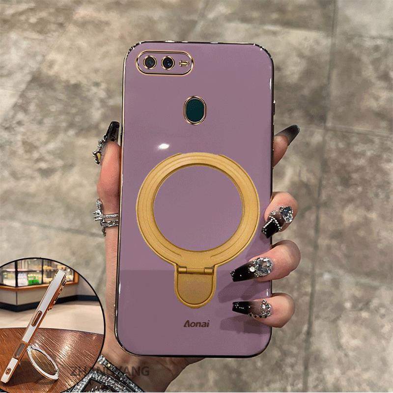 Ốp Lưng Cho OPPO A5S A12 A7 F9 Vỏ Điện Thoại Silicon Chống Sốc Thẩm Mỹ Thiết Kế Mới Rỗng Giá Đỡ Điện Thoại Với Kết Cấu Kim Loại