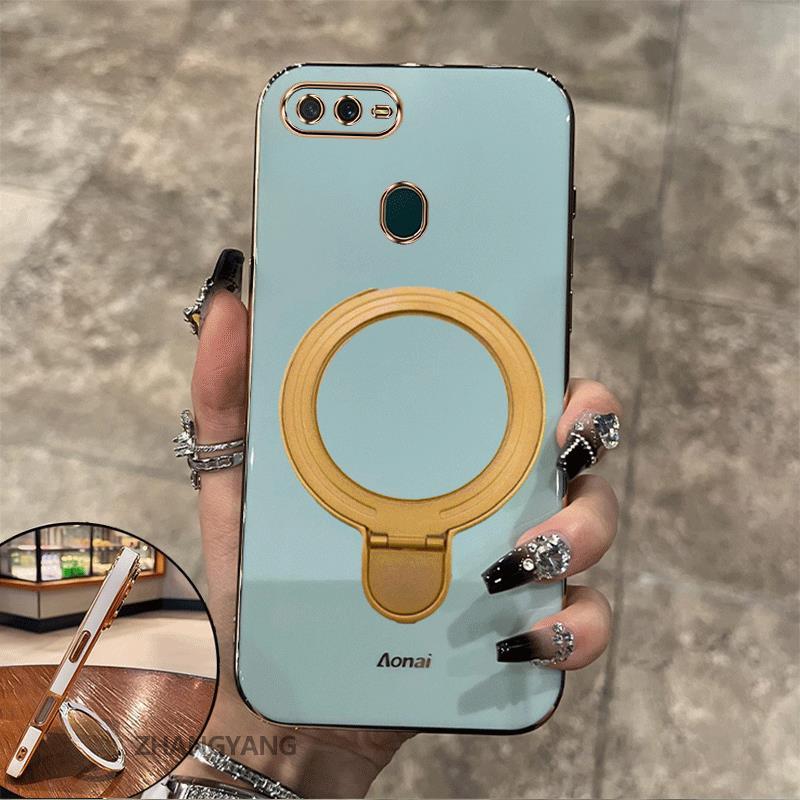 Ốp Lưng Cho OPPO A5S A12 A7 F9 Vỏ Điện Thoại Silicon Chống Sốc Thẩm Mỹ Thiết Kế Mới Rỗng Giá Đỡ Điện Thoại Với Kết Cấu Kim Loại