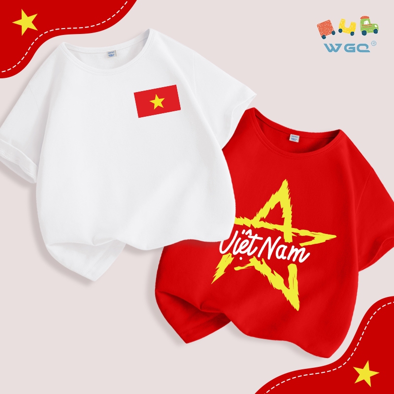 Áo thun bé trai / bé gái , vải Cotton nguyên chất, mềm mại thoải mái , in cờ Việt Nam