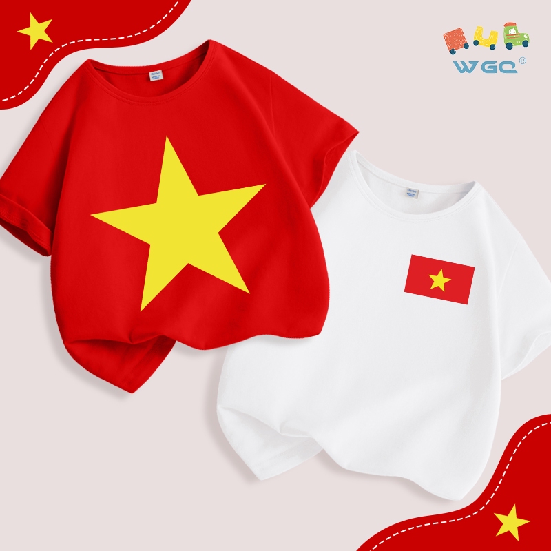 Áo thun bé trai / bé gái , vải Cotton nguyên chất, mềm mại thoải mái , in cờ Việt Nam