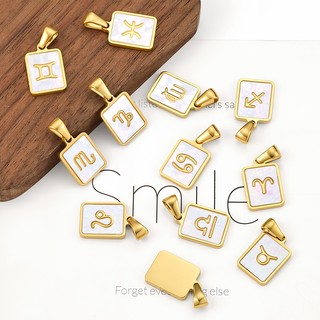 18k Mạ Vàng Thép Không Gỉ Vuông 12 Chòm Sao Mặt Dây Chuyền Trang Sức Tự Làm Phụ Kiện Có Khóa Quyến Rũ
