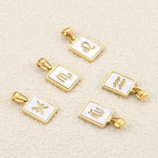 18k Mạ Vàng Thép Không Gỉ Vuông 12 Chòm Sao Mặt Dây Chuyền Trang Sức Tự Làm Phụ Kiện Có Khóa Quyến Rũ