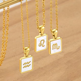 18k Mạ Vàng Thép Không Gỉ Vuông 12 Chòm Sao Mặt Dây Chuyền Trang Sức Tự Làm Phụ Kiện Có Khóa Quyến Rũ