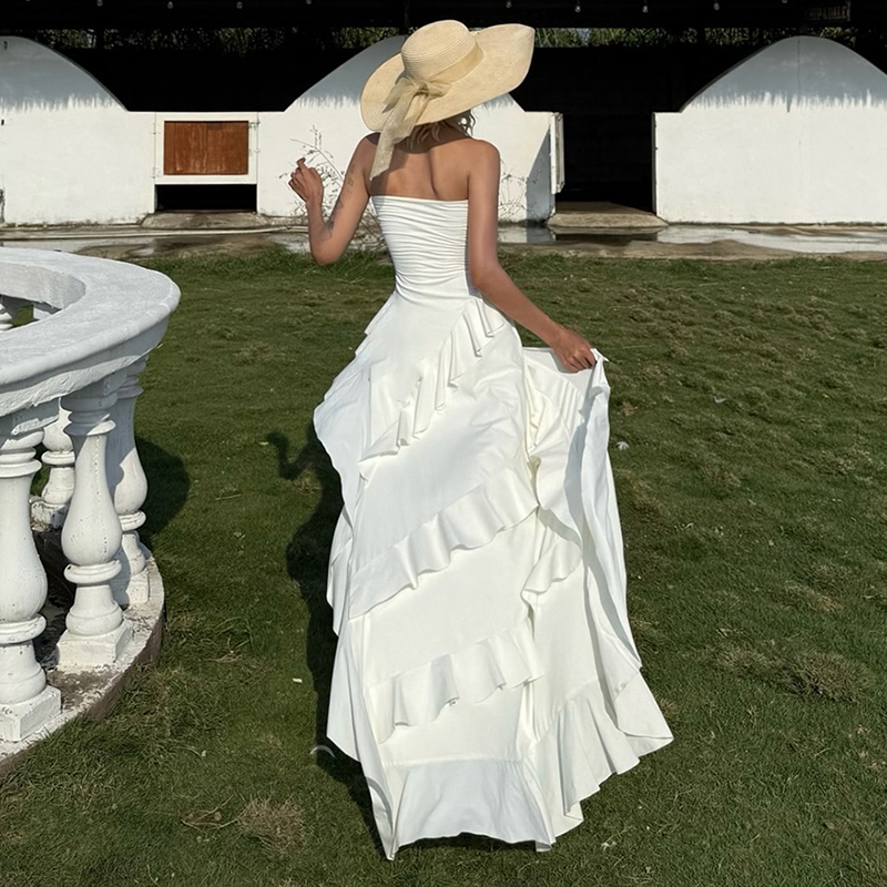 Cutenew Pháp Lãng Mạn Đầm Maxi Gợi Cảm Cổ Chém Tắt Vai Hình Skinny Eo Chia Bông Tai Kẹp Bầu Không Khí Nữ Mùa Hè Ngày Lễ Phong Cách