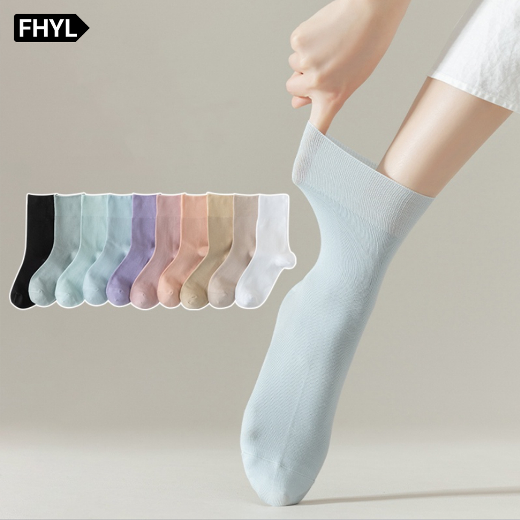 Đôi tất FHYL chất liệu cotton mỏng nhiều màu sắc trơn tùy chọn thời trang mùa hè mới cho nữ