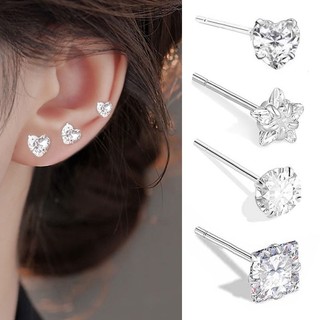 S925 Bạc Trái Tim Ngôi Sao Zircon Bông Tai Thời Trang Đơn Giản Video Unisex
