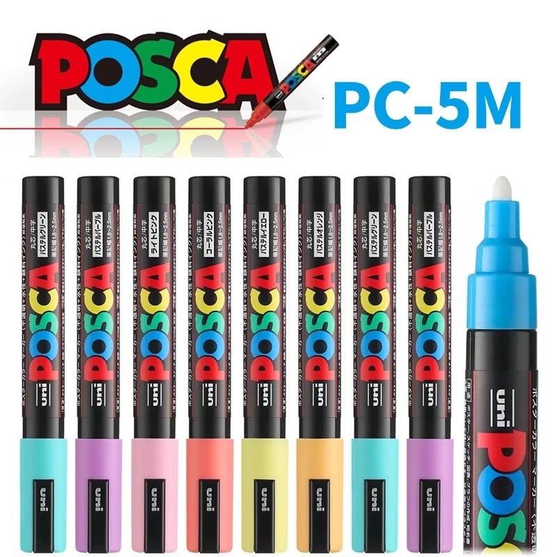 Uni PC-5M Bút đánh dấu gốc nước POP Poster graffiti Vẽ tay bút đánh dấu màu 1.8-2.5mm Nhanh khô không thấm nước Trường nghệ thuật Thiết kế hoạt hình