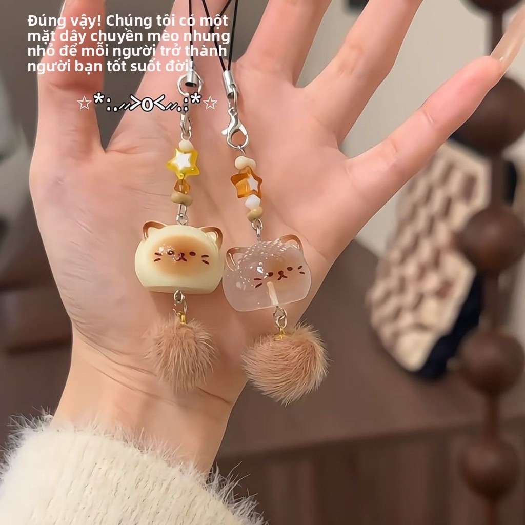 [ 24k Người Đã Thích] Dây Đeo Điện Thoại Mèo Hoạt Hình Dễ Thương Thủ Công Bằng Lông Thú EOWX