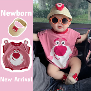 Bộ áo liền quần mùa hè Cotton thoải mái cho bé trai bé gái hoạt hình dễ thương (0-24 tháng)