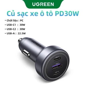 Sạc Xe Hơi UGREEN PD30W USB C Sạc Nhanh Cho iPhone 16 Pro Max 15 Sạc Nhanh Cho Điện Thoại Di Động USB C Sạc Xe Hơi