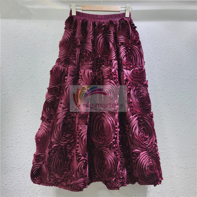 Công Nghiệp Nặng Hoa Lưới Lớn Viền Chữ a Dù Váy Xuân Thu Phong Cách Mới Thanh Lịch Ba Chiều Hoa Váy Dài Retro