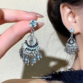 Bông tai tua rua dài kim cương bạc kim cương bướm phong cách Âu Mỹ cổ điển bông tai cao cấp dành cho nữ