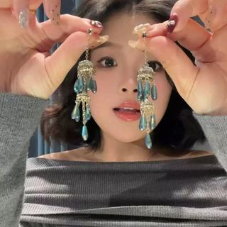 Bông tai tua rua dài kim cương bạc kim cương bướm phong cách Âu Mỹ cổ điển bông tai cao cấp dành cho nữ