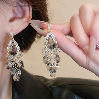 Bông tai tua rua dài kim cương bạc kim cương bướm phong cách Âu Mỹ cổ điển bông tai cao cấp dành cho nữ