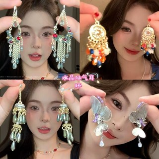 Bông tai tua rua dài kim cương bạc kim cương bướm phong cách Âu Mỹ cổ điển bông tai cao cấp dành cho nữ