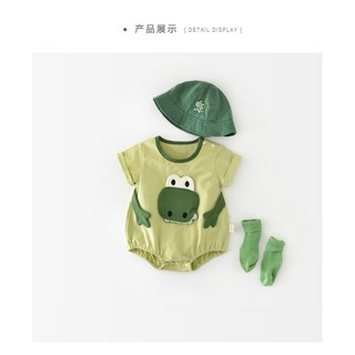 Baby Boy Cotton Khủng long nhỏ thoải mái và dễ thương với đôi mắt to Bộ áo liền quần sơ sinh thoải mái mùa hè (0-24 tháng)