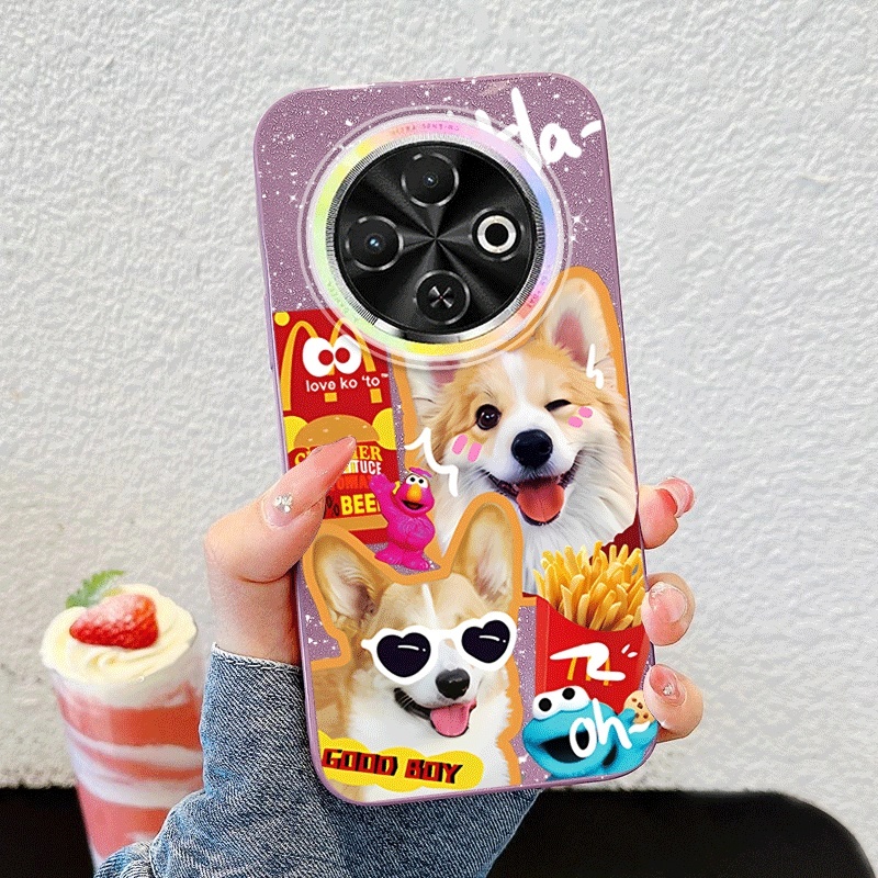 YBD Vỏ Thú Cưng Dễ Thương Cho Tecno Spark 30C NFC 4G kl5 kl5n Corgi Và Mèo Vỏ Đầu Động Vật