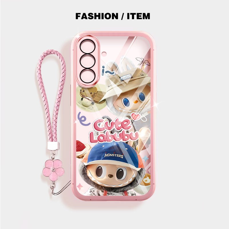 Ốp Điện Thoại YBD Cho Samsung Galaxy A56 A36 A24 A25 A26 A34 A35 A54 A55 4G 5G Labububu Họ Dệt Hoa Dây Treo