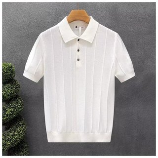 Mercerized Cotton Ice Silk Dệt Kim Áo polo Nam Slim-fit Ngắn Tay Áo Ve Áo Bảo Hộ Lao Động t-