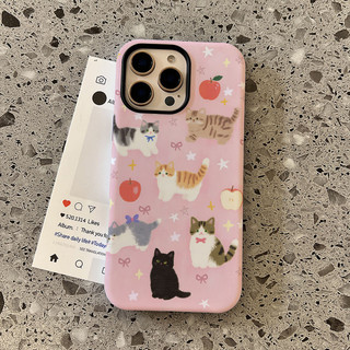 Màu hồng dễ thương hình ngôi sao thú cưng mèo đứng hai trong một Ốp bảo vệ iPhone 11 12promax 13 pro 15pro 15promax 14 14promax 14pro 16 pro max 16 plus ốp lưng hai trong một
