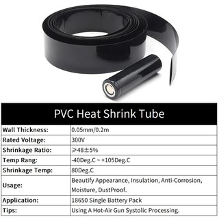 Đen 18650 Pin Lipo PVC Heat Shrink Tube Pack 7mm ~ 300mm Chiều Rộng Màng Cách Nhiệt Bọc Vỏ lithium Vỏ Cáp