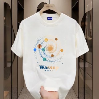 ✨Hàng có sẵn✨WASSUP planet-Áo thun nam mới! 100% cotton, thời trang, Unisex