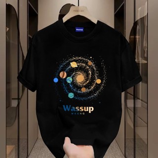 ✨Hàng có sẵn✨WASSUP planet-Áo thun nam mới! 100% cotton, thời trang, Unisex