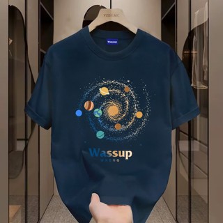 ✨Hàng có sẵn✨WASSUP planet-Áo thun nam mới! 100% cotton, thời trang, Unisex