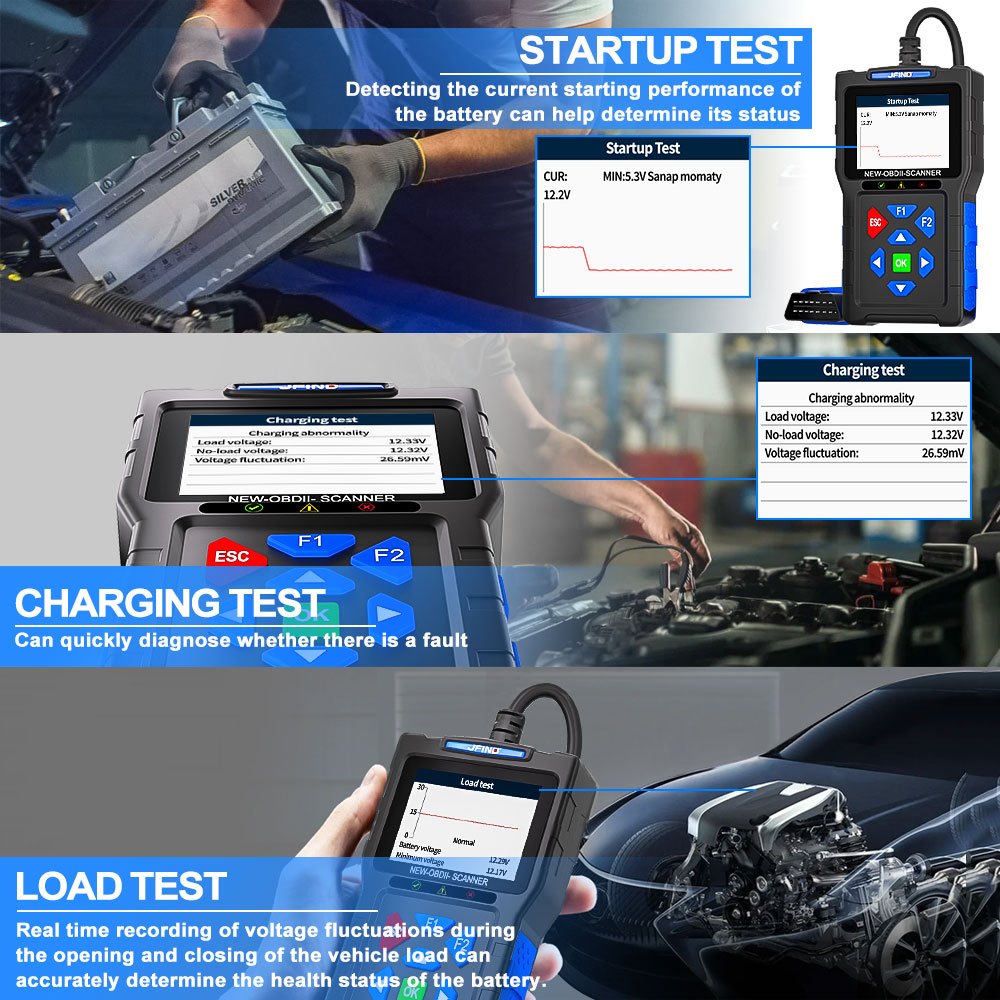 【Tiếng Việ】2 trong 1 JFIND JF700 PRO Máy quét OBD2 trên ô tô Kiểm tra hiệu suất PIN cho Honda Yamaha Động cơ Động cơ Đầu đọc mã lỗi Công cụ chẩn đoán ô tô Máy phân tích động cơ ô tô Máy kiểm tra sẵn sàng I / M