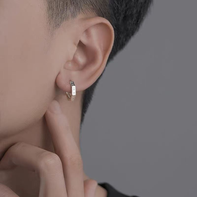 Bông tai tròn kim cương bạc S925 thời trang Lông vũ nam Kim cương Đơn giản Hợp thời trang