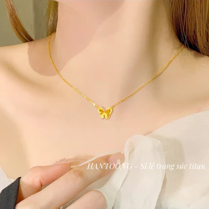Dây chuyền titan cao cấp không gỉ mạ vàng 18k mặt hình bướm lấp lánh thời trang trẻ trung