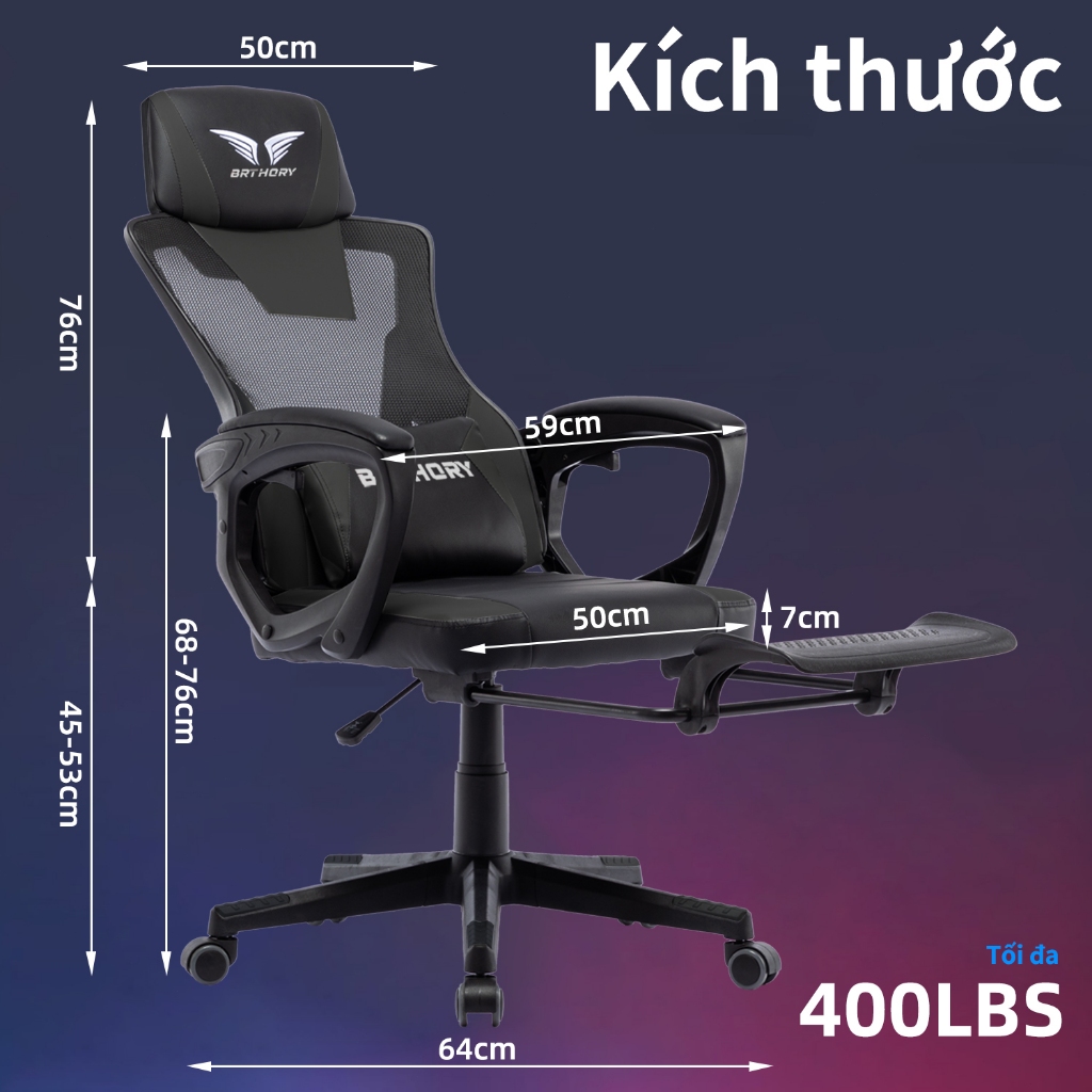 BRTHORY ghế gaming công thái học ghế gameming giá rẻ xoay 360 độ hiện đại Ghế chơi game ngả lưng có chỗ để chân, vận chuyển nhanh | BigBuy360 - bigbuy360.vn