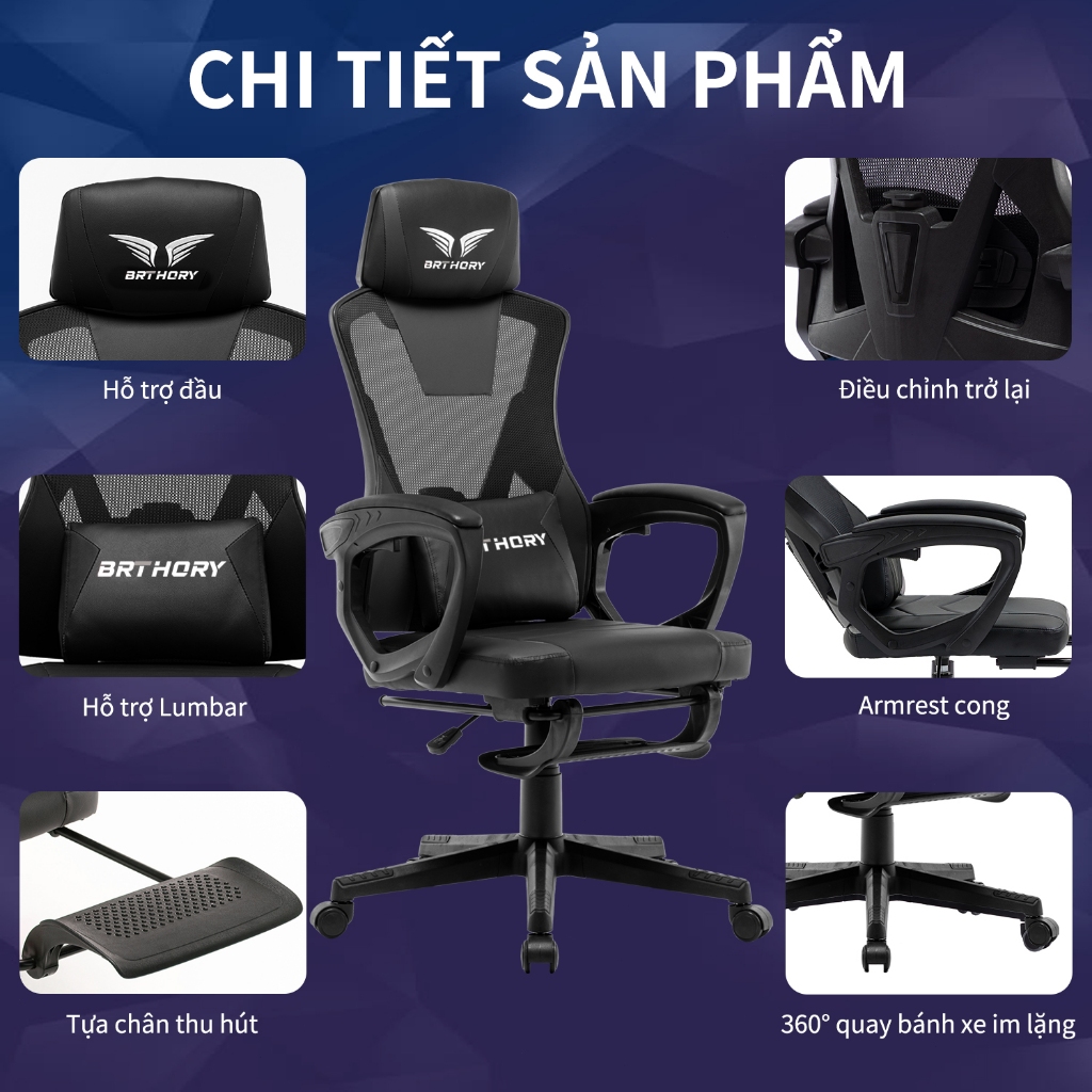 BRTHORY ghế gaming công thái học ghế gameming giá rẻ xoay 360 độ hiện đại Ghế chơi game ngả lưng có chỗ để chân, vận chuyển nhanh | BigBuy360 - bigbuy360.vn