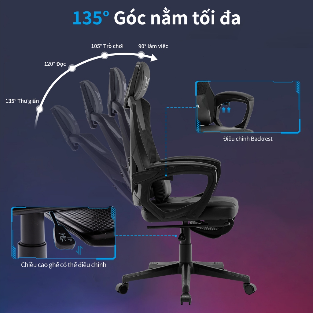 BRTHORY ghế gaming công thái học ghế gameming giá rẻ xoay 360 độ hiện đại Ghế chơi game ngả lưng có chỗ để chân, vận chuyển nhanh | BigBuy360 - bigbuy360.vn