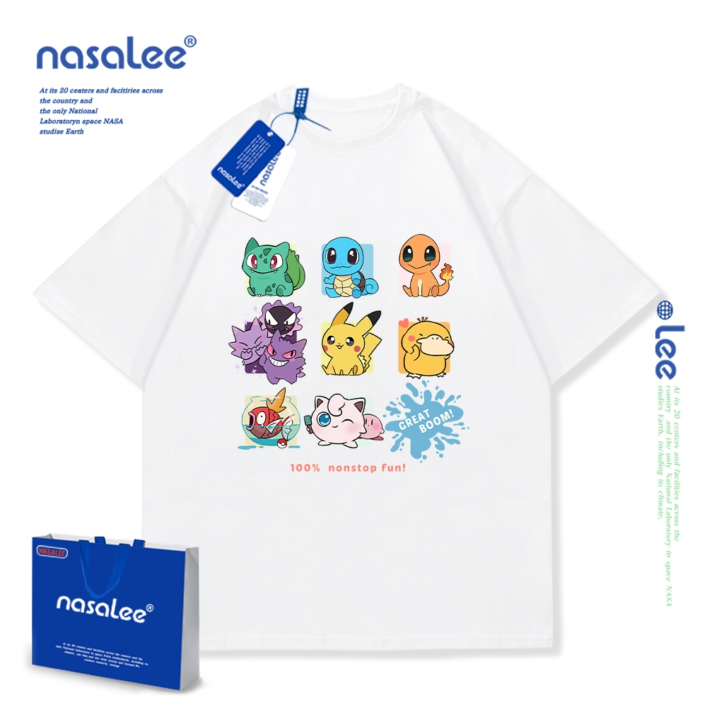 NASA Pokémon Trẻ Em Mùa Hè Cổ Tròn Tay Ngắn Cotton Nguyên Chất Nam Nữ Trẻ Em Áo Hoạt Hình