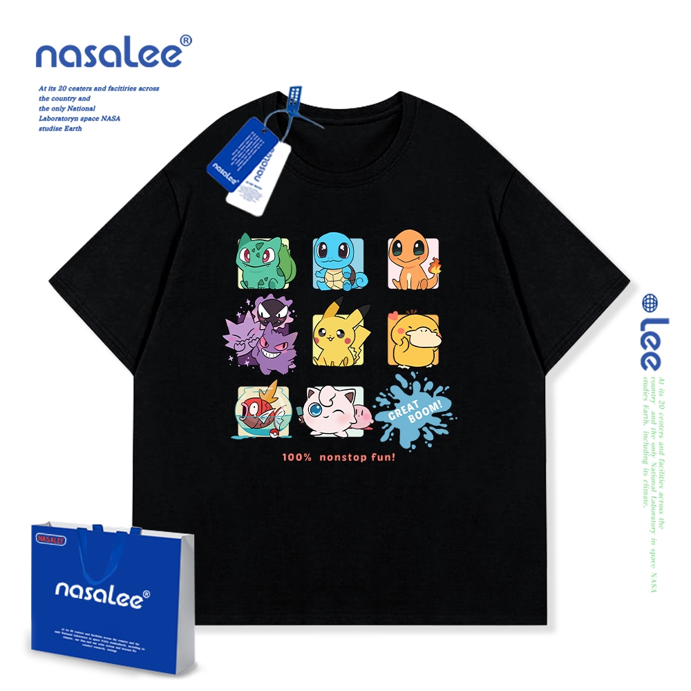 NASA Pokémon Trẻ Em Mùa Hè Cổ Tròn Tay Ngắn Cotton Nguyên Chất Nam Nữ Trẻ Em Áo Hoạt Hình